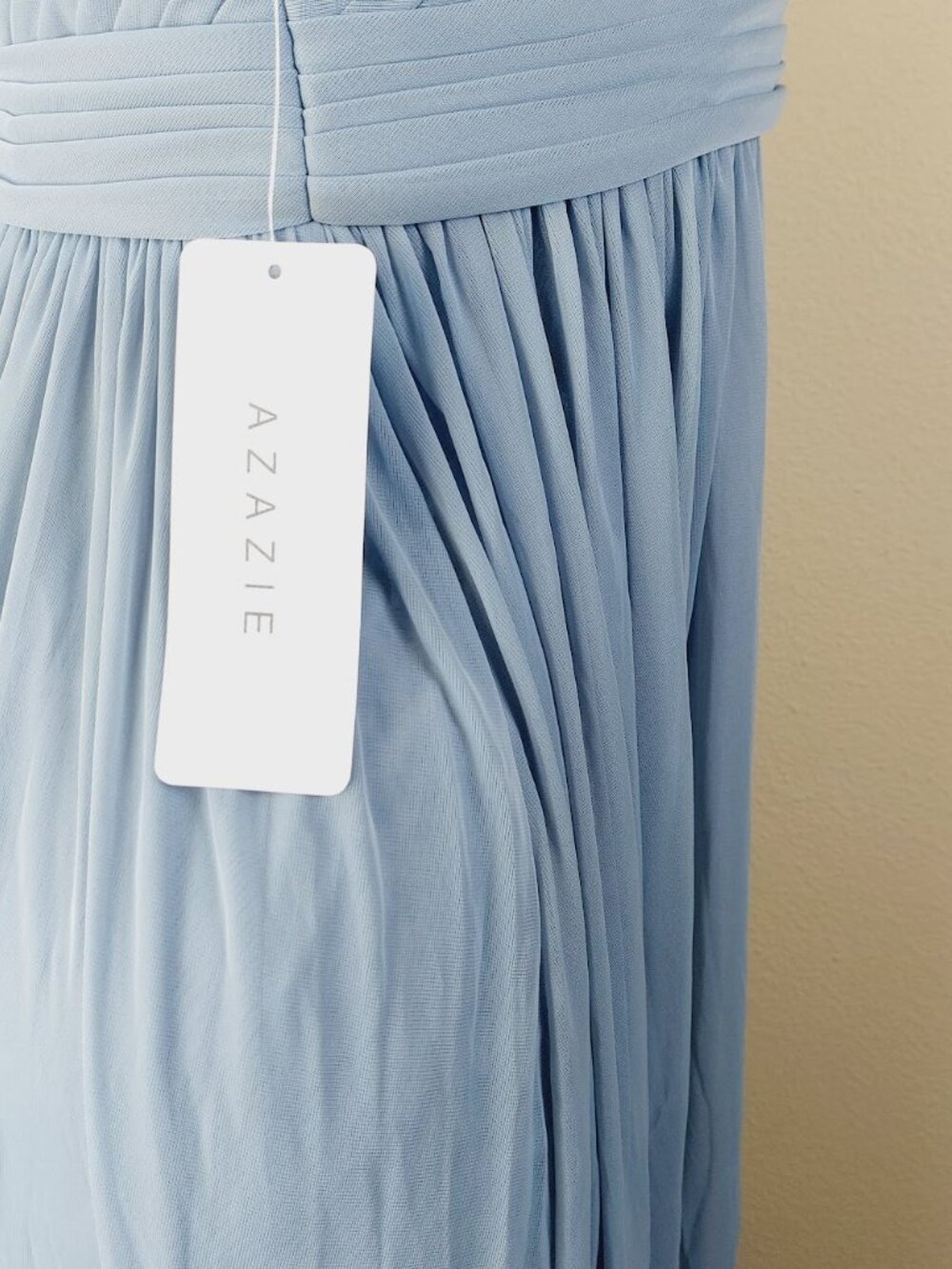 Azazie Women's Dusty Blue Calla Stretch-Mesh Long Maxi Bridesmaid Dress Size 10 - Picture 13 of 16